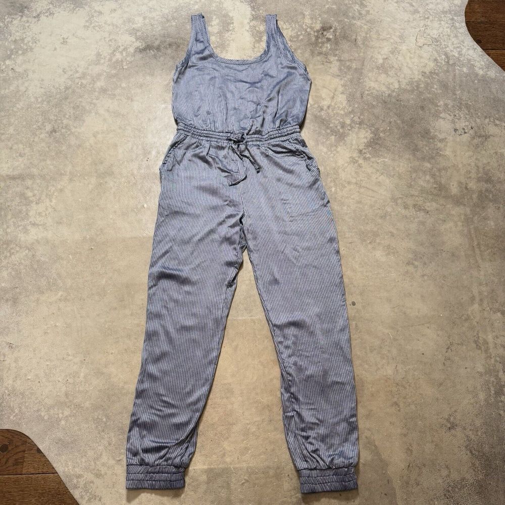 Onia Susie Jumpsuit Womens Medium‎ Blue Striped Romper Drawstring Waist